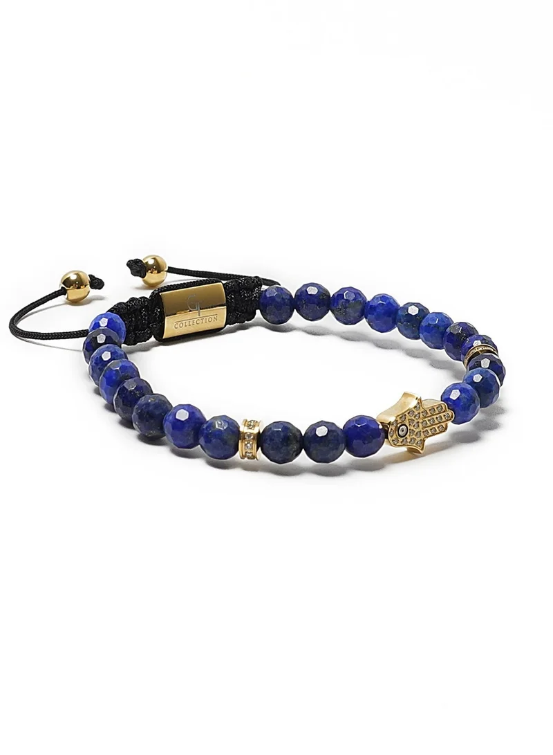 Lunnora blue Lapis Lazuli Beads Handmade Natural Stone Bead Bracelet – Bracelet for Men, Men’s Bracelet, Gifts for Men, Bracelets for Men – With Golden Hamsa Hand, Adjustable One Size Fits All for Men | Best Price UAE