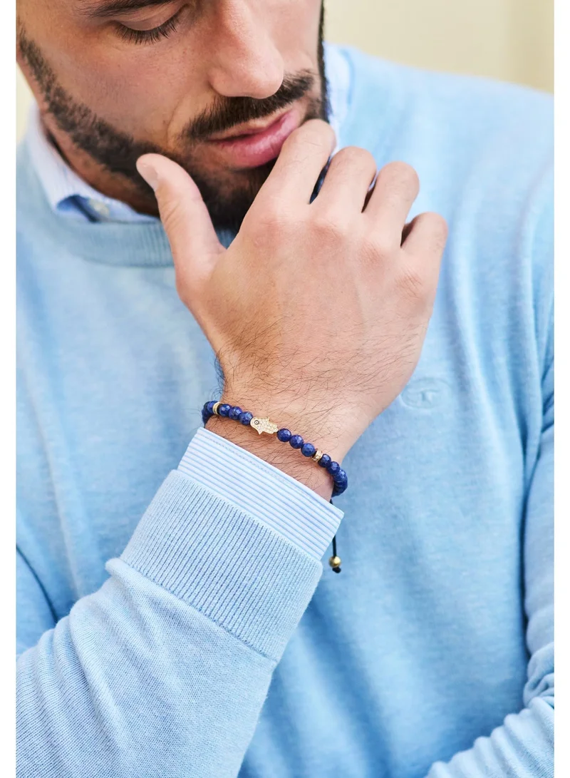 Lunnora blue Lapis Lazuli Beads Handmade Natural Stone Bead Bracelet – Bracelet for Men, Men’s Bracelet, Gifts for Men, Bracelets for Men – With Golden Hamsa Hand, Adjustable One Size Fits All for Men | Best Price UAE