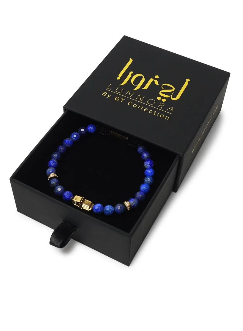 Lunnora blue Lapis Lazuli Beads Handmade Natural Stone Bead Bracelet – Bracelet for Men, Men’s Bracelet, Gifts for Men, Bracelets for Men – With Golden Hamsa Hand, Adjustable One Size Fits All for Men | Best Price UAE