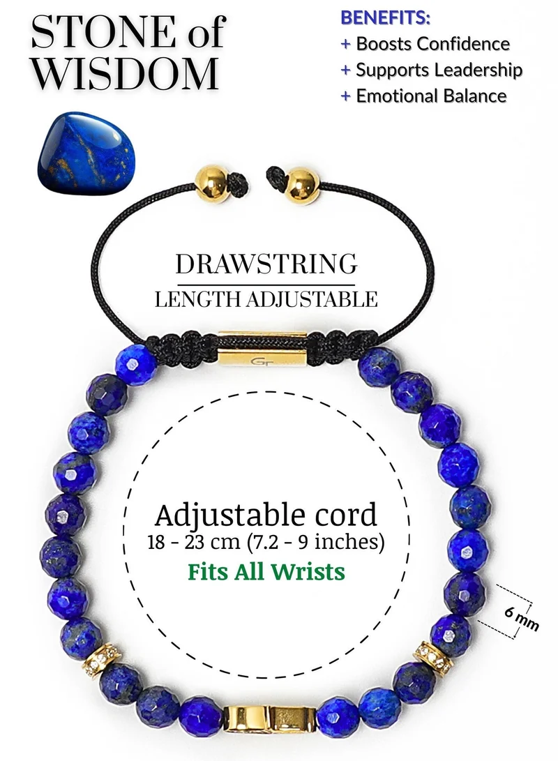 Lunnora blue Lapis Lazuli Beads Handmade Natural Stone Bead Bracelet – Bracelet for Men, Men’s Bracelet, Gifts for Men, Bracelets for Men – With Golden Hamsa Hand, Adjustable One Size Fits All for Men | Best Price UAE