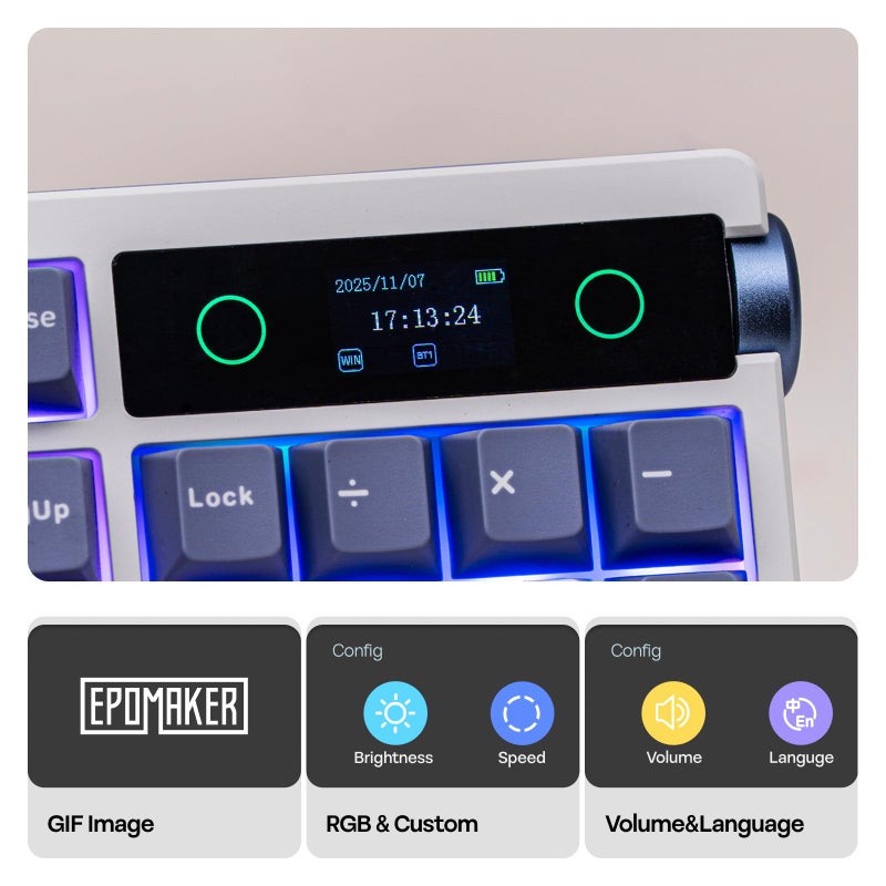 EPOMAKER TH108 PRO Full Size Mechanical Keyboard with Screen & Knob, Wireless Gaming Keyboard with 10000mAh, Creamy Gasket, Hot Swap, Custom Driver, RGB Backlight (White, Creamy Jade) - Image 3
