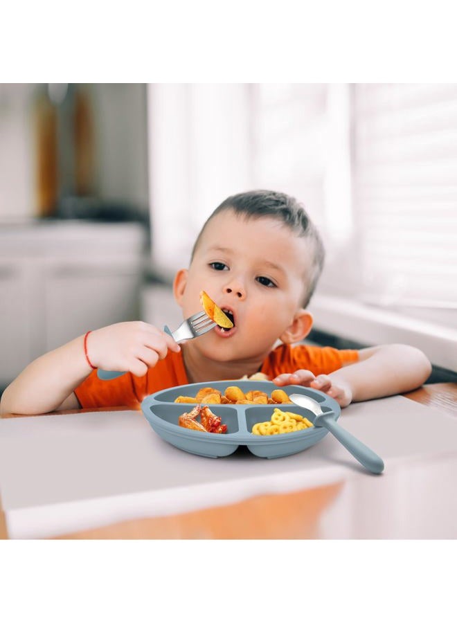 Eascrozn Baby Feeding Set, 2 Pack Silicone Divided Suction Plates for Baby, 2 Pack Spoons and Forks Set, BPA Free, Baby Led Weaning Supplies for Toddler Utensils - Image 3