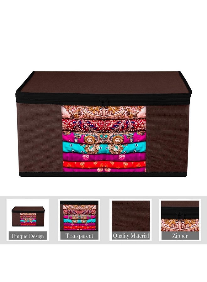 Kuber Industries Kuber Industries Saree Cover Bag|Zip Closure Saree Cover Bag|Clothes Storage Bag|Wardrobe Organiser for Suit|Transparent Window Saree Cover Bag|Plain-Black Border|9 inch|Pack of 3|Brown - Image 2