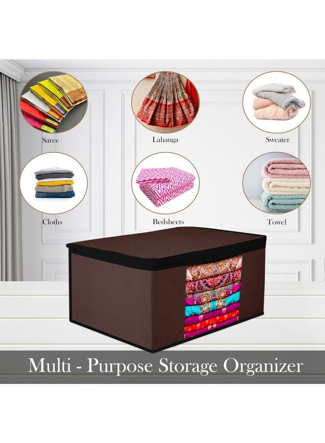 Kuber Industries Kuber Industries Saree Cover Bag|Zip Closure Saree Cover Bag|Clothes Storage Bag|Wardrobe Organiser for Suit|Transparent Window Saree Cover Bag|Plain-Black Border|9 inch|Pack of 3|Brown - Image 4