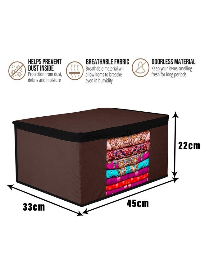 Kuber Industries Kuber Industries Saree Cover Bag|Zip Closure Saree Cover Bag|Clothes Storage Bag|Wardrobe Organiser for Suit|Transparent Window Saree Cover Bag|Plain-Black Border|9 inch|Pack of 3|Brown - Image 3