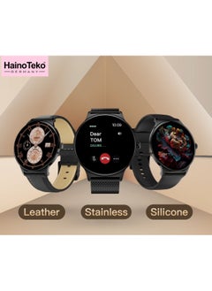 HainoTeko HainoTeko-5 Super Slim Smart Watch Round Shape AMOLED Display With Waterproof AI Voice Assistance and 3 Pair Straps For Ladies Black  - Image 2