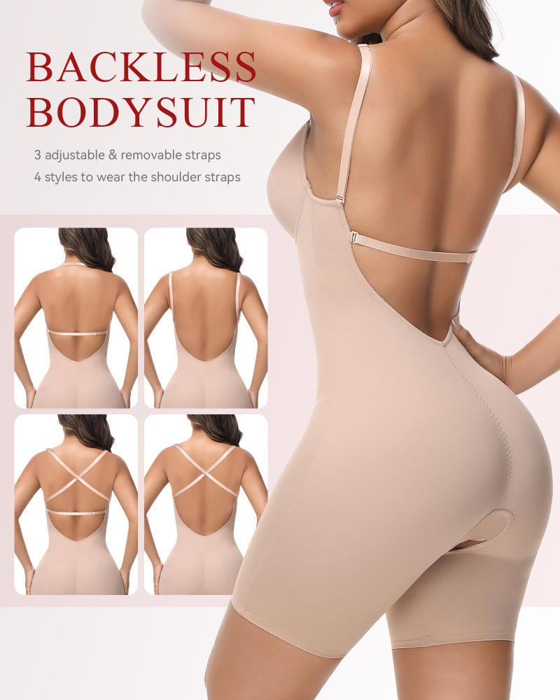 SHAPSHE Backless U Plunge Strapless Shapewear Tummy Control Butt Lifter Compression Bodysuit for Women Low Back Body Suit, Medium - Image 3
