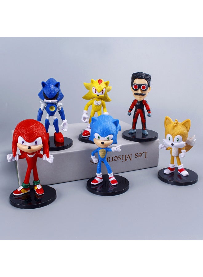 Sonic Mouse Hedgehog Kid Sonic Game Doll Model Hand-held Amy Tars Animation Ornaments-Color:PVC Sonic 6-piece Set (with Base) - Image 2