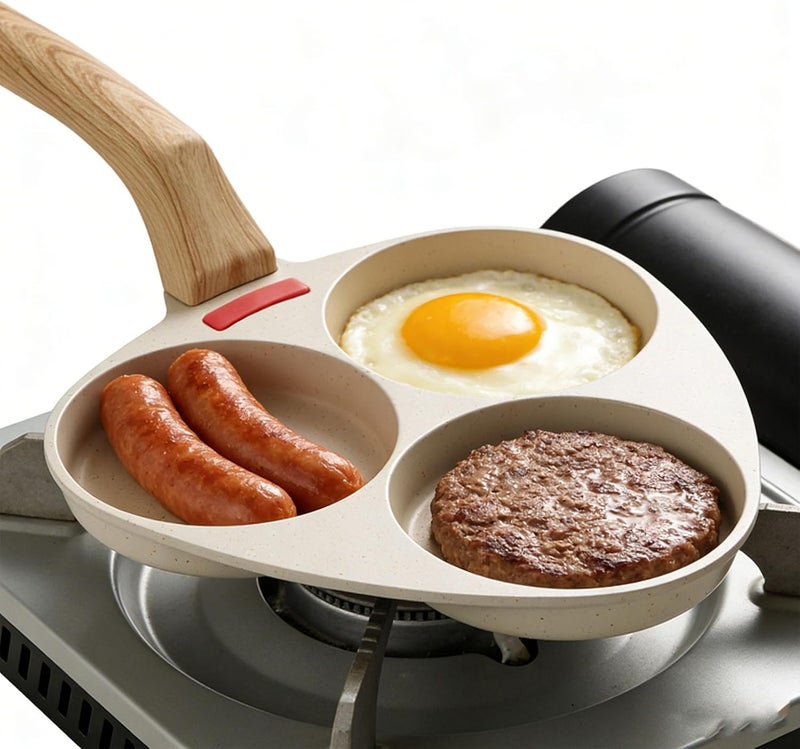Luocute 3 Compartment Nonstick Egg Pans, Aluminum Alloy Breakfast Skillet with Heat Resistants Handle for Eggs Pancakes Burgers, Compatible with All Stovetops - Image 5