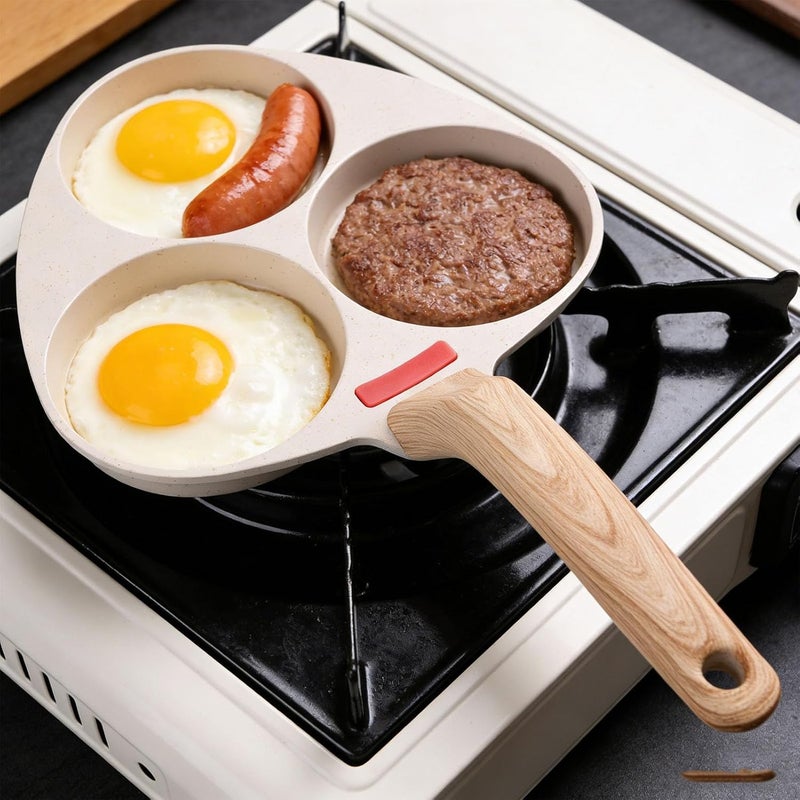 Luocute 3 Compartment Nonstick Egg Pans, Aluminum Alloy Breakfast Skillet with Heat Resistants Handle for Eggs Pancakes Burgers, Compatible with All Stovetops - Image 3