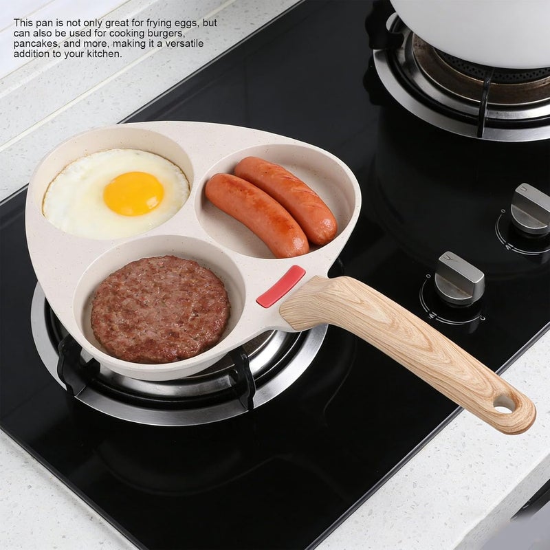 Luocute 3 Compartment Nonstick Egg Pans, Aluminum Alloy Breakfast Skillet with Heat Resistants Handle for Eggs Pancakes Burgers, Compatible with All Stovetops - Image 2