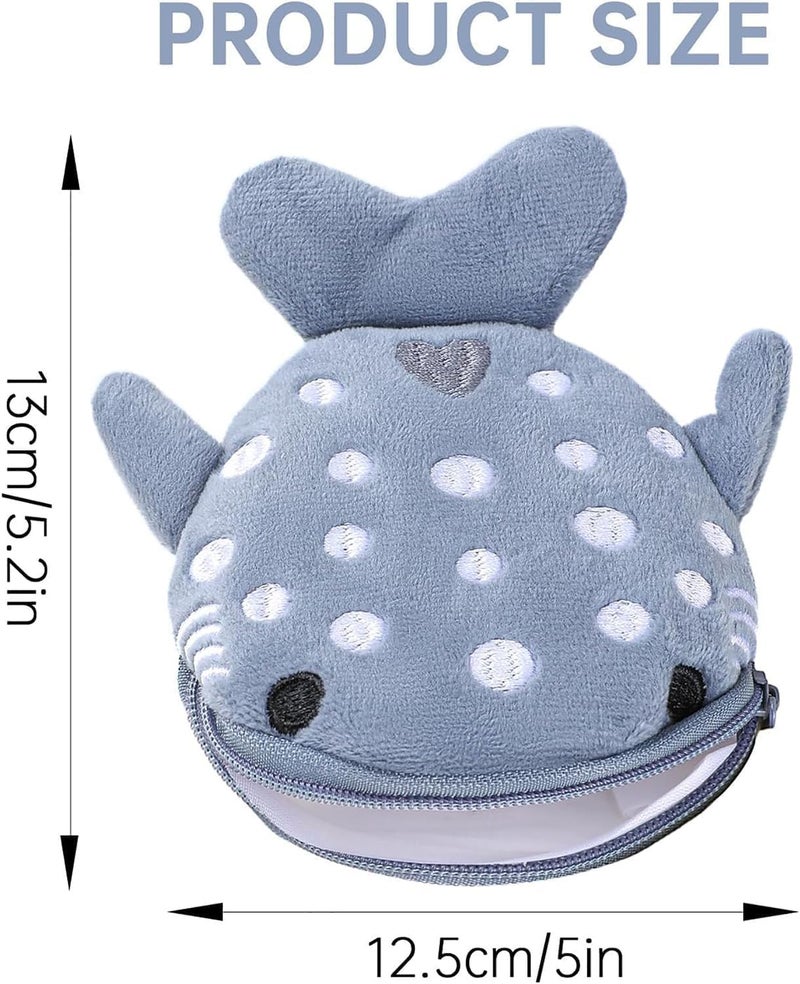 Tazweeq 2-Piece Shark Coin Purse Set - Adorable Plush Zipper Keychain Pouches in Gray and Blue - Image 2