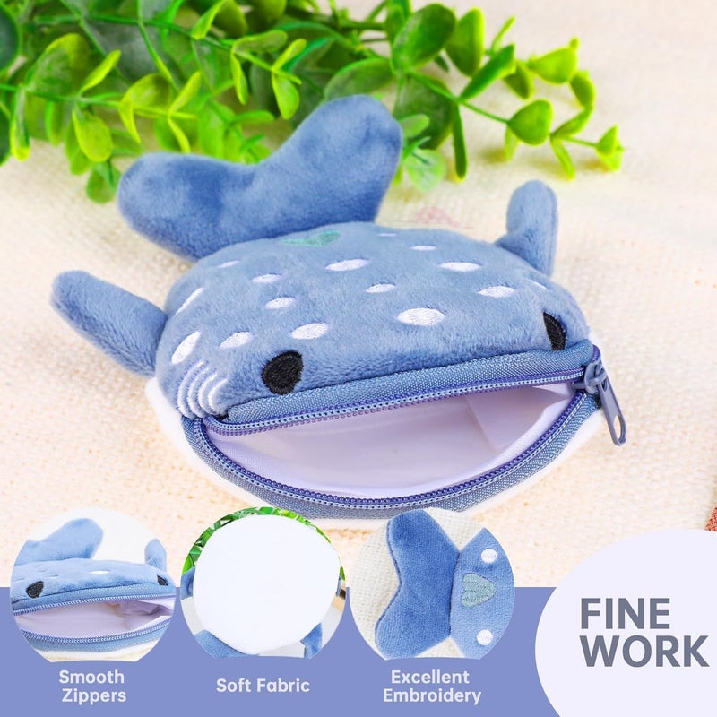 Tazweeq 2-Piece Shark Coin Purse Set - Adorable Plush Zipper Keychain Pouches in Gray and Blue - Image 3