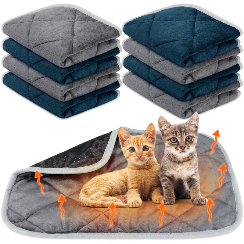 Clysee 8 Pack Self Heating Cat Mat Self Warming Cat Bed Extra Warm Thermal Pet Bed Mat Reflects Body Heat Washable Dog Crate Pad for Indoor Outdoor Pets(Gray, Blue,16 x 20 Inch) - Image 1