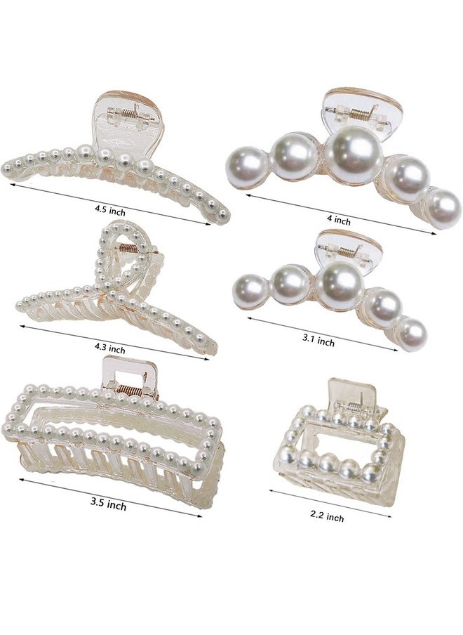 Sisiaipu - Sisiaipu 6 Pcs Large Pearl Claw Clips for Thick Hair for Wedding Nonslip Jaw Clips Hair Styling Gift And Accessories for Women and Girls, White - Image 1