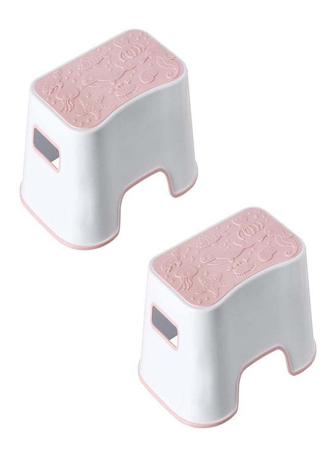 A+KCEYON 2 Pack Step Stool for Kids, Cute Sea Animals Toddler Kids Step Stool Stackable Non-Slip Safety Foot Stool for Kitchen Bathroom and Toilet Potty Training (Pink) - Image 1
