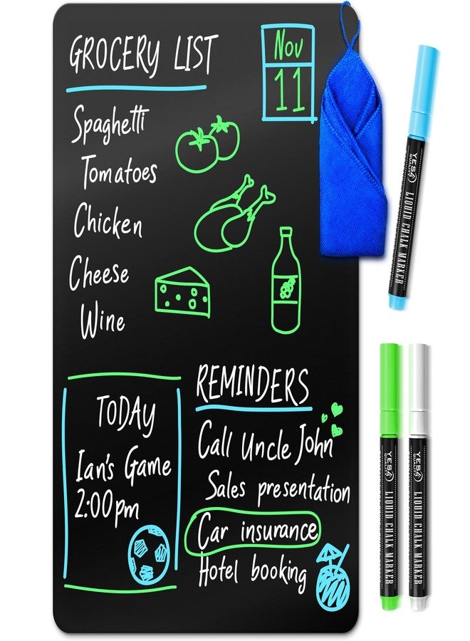 YES4QUALITY Magnetic Black Dry Erase Board for Fridge (12 x 8 inch), Stain-Resistant w/ 3 Magnetic, Fine-Tip Neon Chalk Markers & Eraser by Yes4Quality - Image 1