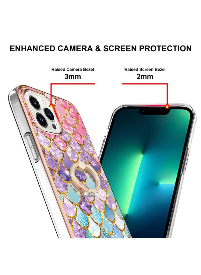 S-TOP Case For iPhone 15 Pro Max Electroplating Pattern IMD TPU Shockproof Case with Rhinestone Ring Holder - Image 3