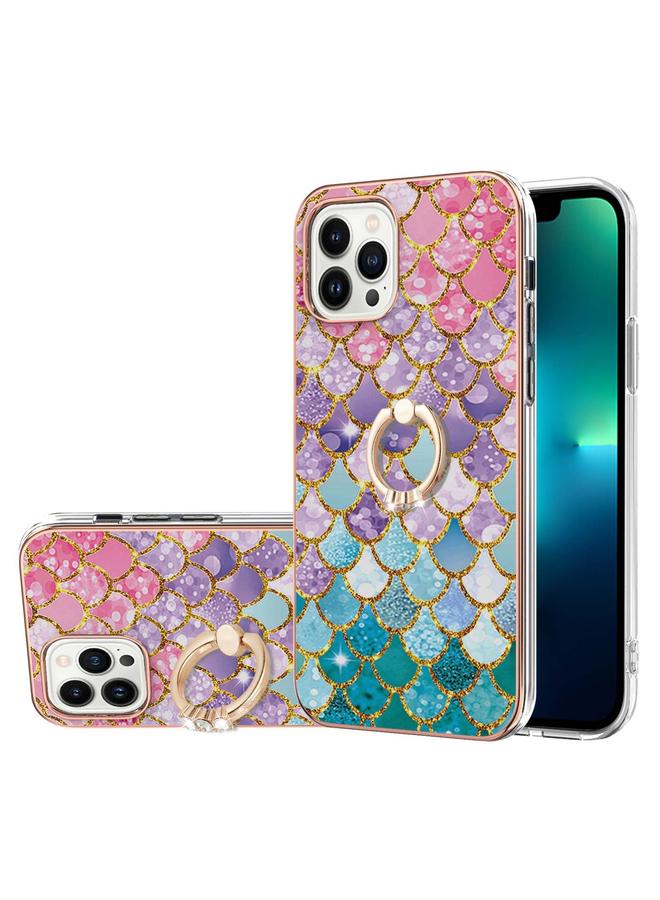 S-TOP Case For iPhone 15 Pro Max Electroplating Pattern IMD TPU Shockproof Case with Rhinestone Ring Holder - Image 1