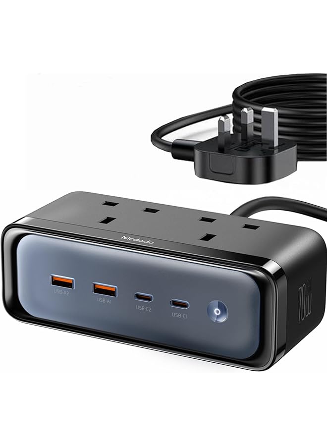 PROMASS 70W Power Strip Extension Cord USB C - 6-in-1 Pro Fast Charger Station Multiport Extension Cable with UK Plug Electric Extension Lead - 2×AC Outlets - 2×USB C - 2×USB A - 1.5M Wire for Home and Office - Image 1