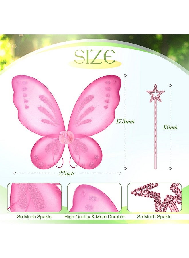 سراتي مجموعة أزياء الفراشات للفتيات الصغيرات على شكل أميرة خرافية من سرات، مجموعة أزياء الفراشات، عصا النجوم، لحفلات أعياد الميلاد والكريسماس (وردي) - Image 1