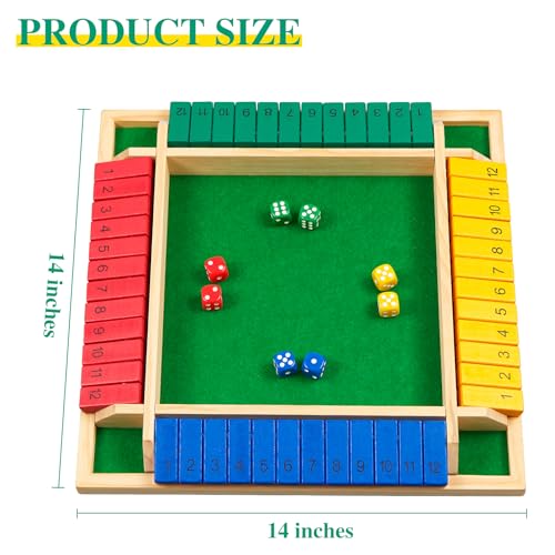 Oumoda 14 inches Shut The Box Dice Game 24 Player Upgraded 12 Numbers Wooden Board Table Math Games for Adults and Kids 12 Dices Classics Tabletop Version Games for ClassroomHomeParty or Pub - Image 5