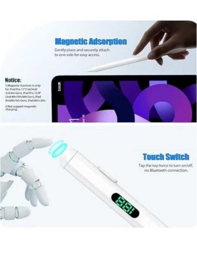 RYN 2024 New iPad Pencil with Battery Display, Magnetic & Tilt-Sensitive Stylus for Apple iPad 2018 and Later, White - Image 2