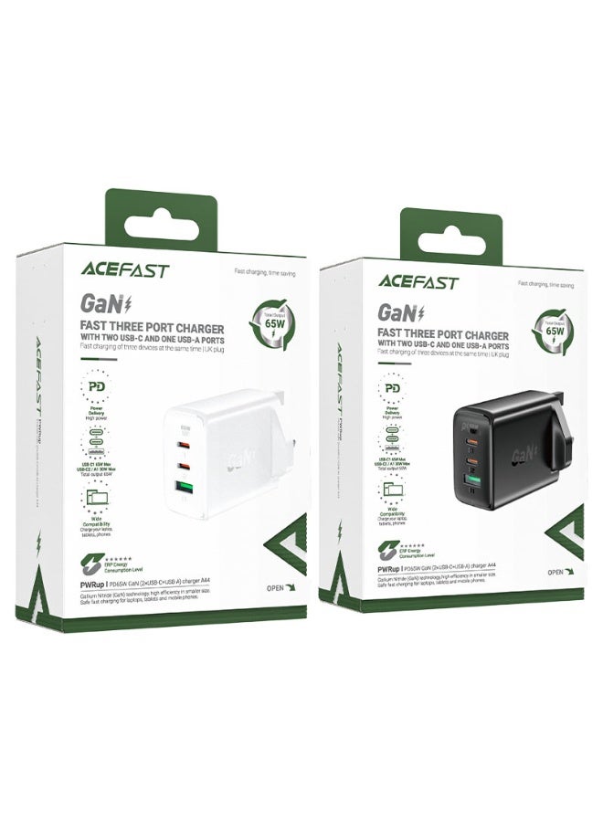 ACEFAST Gan Fast Wall Charger A44 PD65W, 3 PORTS 2 USB C & 1 USB A, High Power – 65W, Flame-Retardant PC, UK Plug, Supports for PPS / for PD3.0 / for PD2.0 / for QC4+ / for QC3.0 / for AFC / for FCP / for SCP. - Image 5