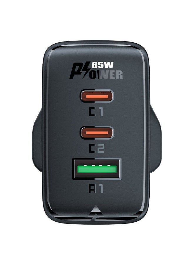 ACEFAST Gan Fast Wall Charger A44 PD65W, 3 PORTS 2 USB C & 1 USB A, High Power – 65W, Flame-Retardant PC, UK Plug, Supports for PPS / for PD3.0 / for PD2.0 / for QC4+ / for QC3.0 / for AFC / for FCP / for SCP. - Image 2