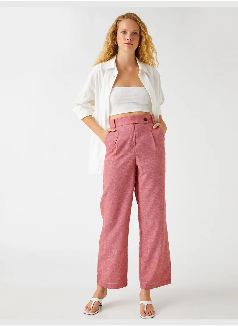 كوتون Palazzo Trousers Linen Blended