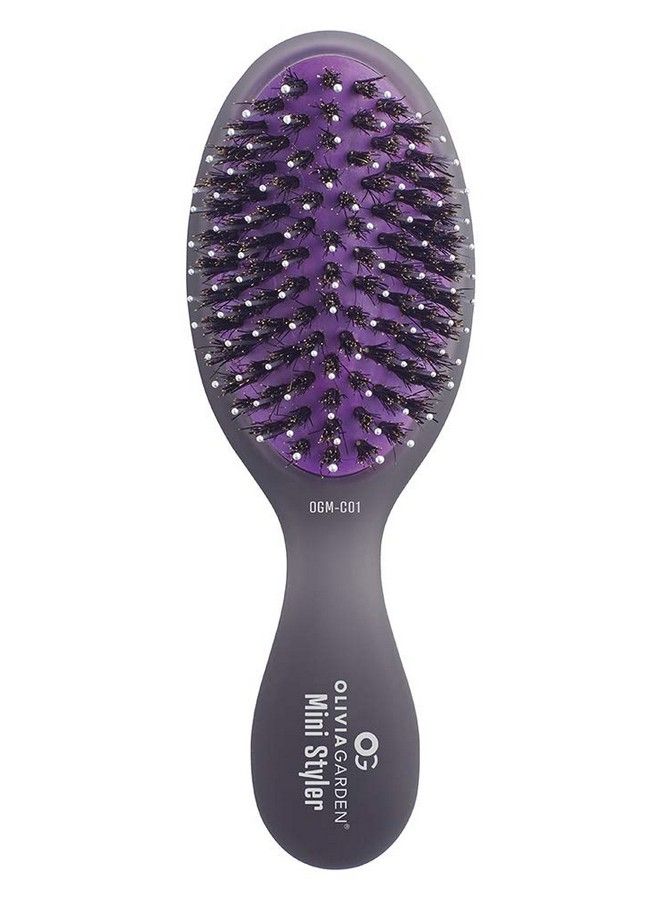 Olivia Garden فرشاة أوغ لتنعيم وإضافة لمعان لجميع أنواع الشعر بحجم جيب مثالية للسفر، وسادة قابلة للإزالة، شكل يلتف حول فروة الرأس، تدلك فروة الرأس للنساء والرجال والأطفال باللون الأسود - Image 1