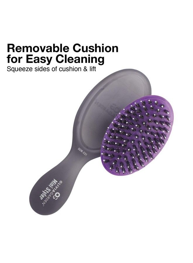 Olivia Garden فرشاة أوغ لتنعيم وإضافة لمعان لجميع أنواع الشعر بحجم جيب مثالية للسفر، وسادة قابلة للإزالة، شكل يلتف حول فروة الرأس، تدلك فروة الرأس للنساء والرجال والأطفال باللون الأسود - Image 4