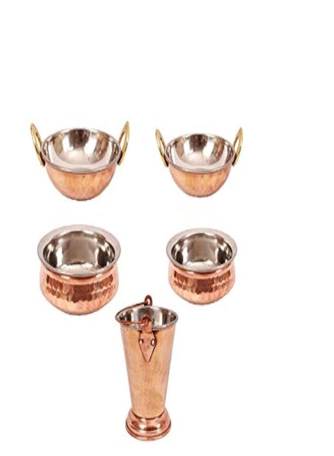 Copper-Master Copper Master® Copper Steel 1 Bucket, 2 Handi, 2 Kadai, Serveware & Tableware Set (Pack of 5) - Image 1