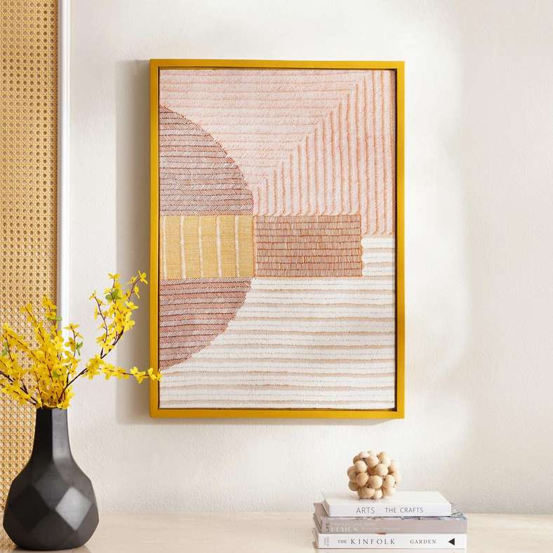 Pan Home فن الجدران الهندسي من القماش مع إطار خشبي لتزيين المنزل