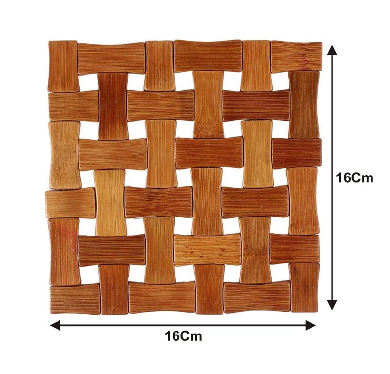 Kuber Industries Bamboo Wooden Coaster, Pan Pot Holder Heat Insulation Pad, Square 16 x 16 cm (Set of 6, Brown)-KUBMART2858 - Image 4