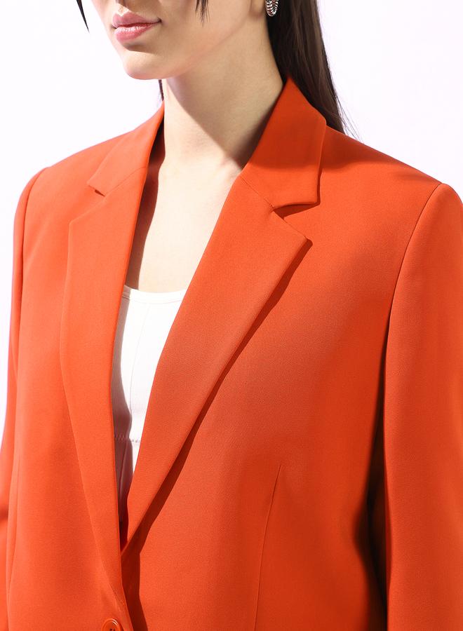 Hubberholme Women's Orange Polyester Blend Solid Tailored Fit Blazer  - Image 5