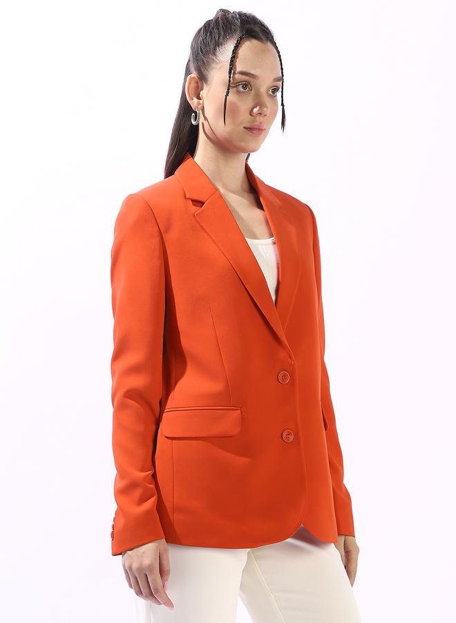 Hubberholme Women's Orange Polyester Blend Solid Tailored Fit Blazer  - Image 3