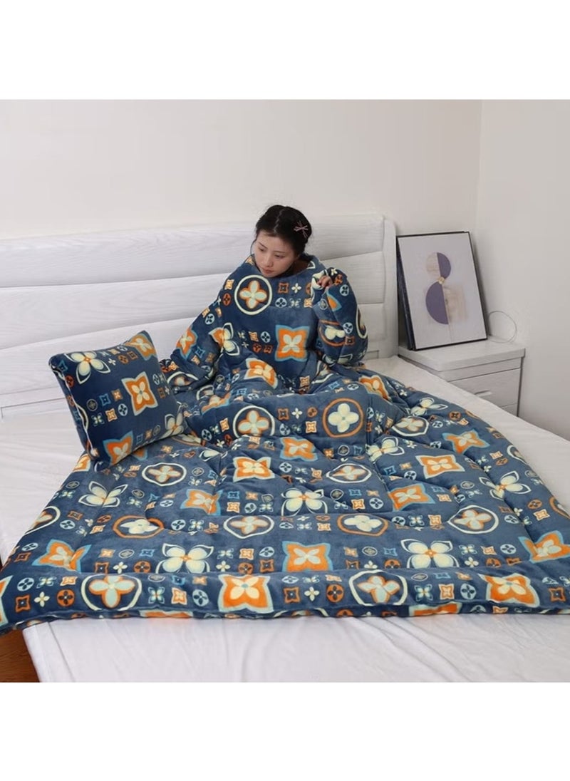 DubaiGallery Lazy Person Quilt with Sleeves Children's Kick Resistant Quilt Winter Single Person Wearable Multifunctional Sofa Pillow Quilt 