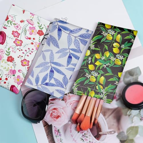 MAYCREATE® 3pcs Small Sunglasses Pouch PU Specs Case for Women Girls, Floral Print Lipstick Coin Purse Storage Bag, Eyeglass Case Pouches for Jewellery, Eyewear (182x95mm, Self-closing) - Image 5