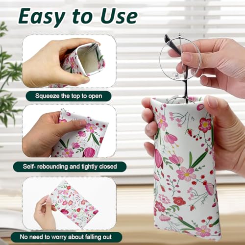 MAYCREATE® 3pcs Small Sunglasses Pouch PU Specs Case for Women Girls, Floral Print Lipstick Coin Purse Storage Bag, Eyeglass Case Pouches for Jewellery, Eyewear (182x95mm, Self-closing) - Image 3