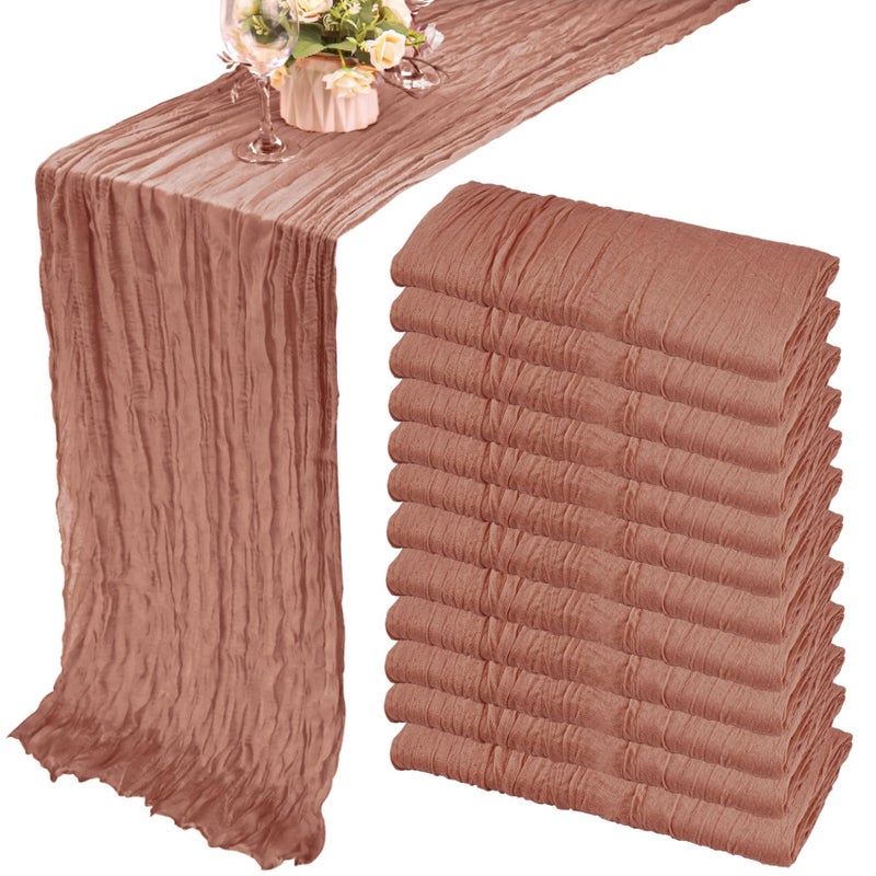 F_x005f_x0008_ivenl 12 Pack 10Ft Cheesecloth Table Runner 35x120 Inch Boho Gauze Rustic Cheese Cloth Long Romantic for Wedding Bridal Shower Birthday Party Decor Dusty Blush