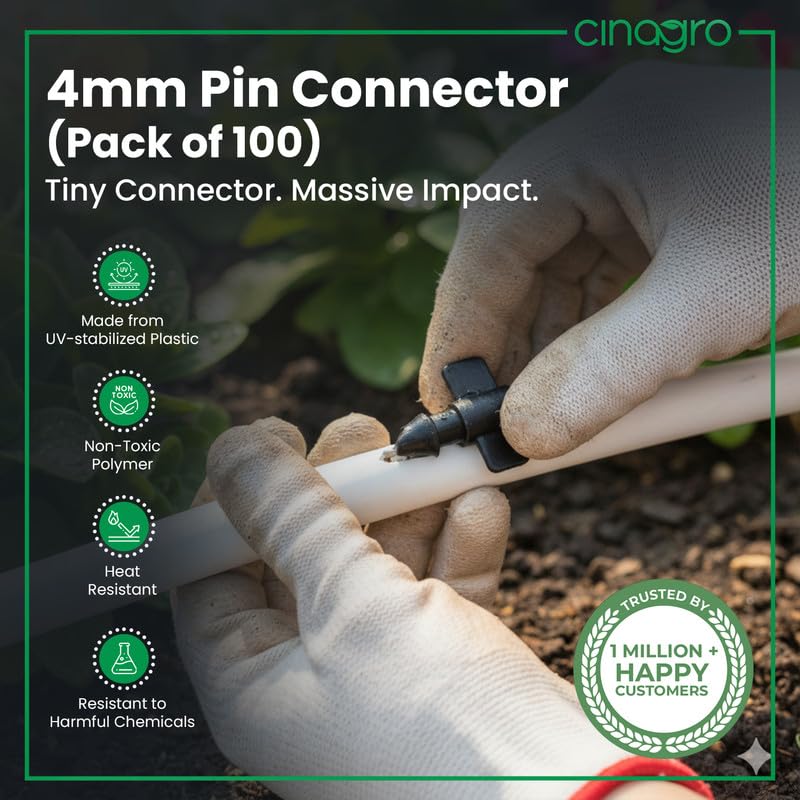 Cinagro 4mm Pin Connector for Drip Irrigation, Leak-Proof Plastic Pipe Connectors, UV Resistant, Durable & Reusable Garden Watering Accessories, Drip Irrigation Accessories, Pack of 100 - Image 2