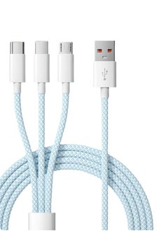 Generic 3-In-1 Fast Type-C With Micro And Lightning Multi-Function Braided USB Data Cable 1.5M Blue  - Image 1