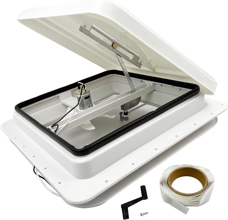 PRUNkuar 14" RV Roof Vent with 12V Fan for Camper Trailers - White - Image 1