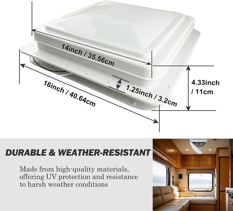 PRUNkuar 14" RV Roof Vent with 12V Fan for Camper Trailers - White - Image 3