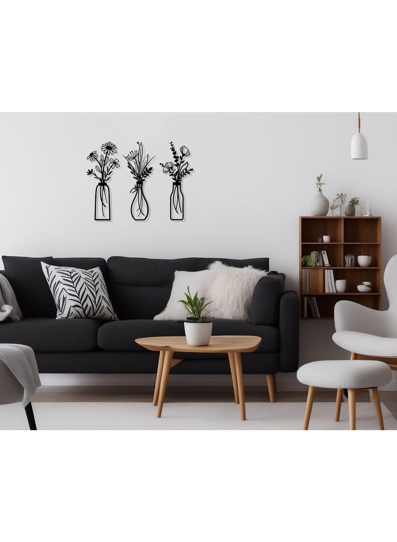 Soofam 3 Pieces Metal Flowers Wall Arts - Rustic Farmhouse Decor，Black Minimalist Flower Wall Decors for Living room Bathroom Bedroom Dining Room - Housewarming Gifts(Black, Vase-C) - Image 4