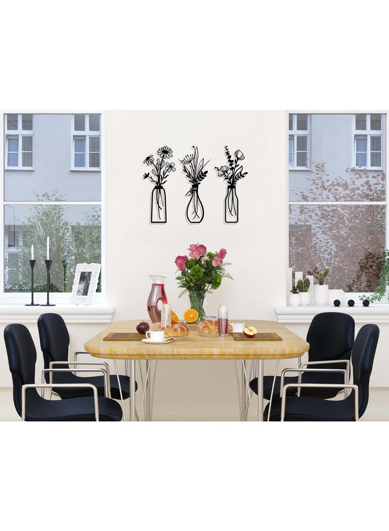 Soofam 3 Pieces Metal Flowers Wall Arts - Rustic Farmhouse Decor，Black Minimalist Flower Wall Decors for Living room Bathroom Bedroom Dining Room - Housewarming Gifts(Black, Vase-C) - Image 3