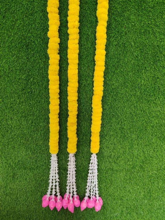 Nutts Genda with Foam Lotus Rajnigandha Guccha Long Hanging Fr Home Decoration All Festival Decor Pack of 6 Multicolor Yellow 