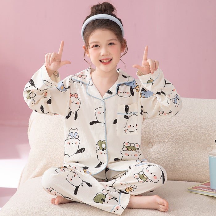Childrens Pajamas Girls Long Sleeve Cloud Cotton Spring and Autumn Cardigan Childrens Girls Pajamas Home Clothes suit 8515# 