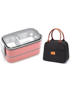 MahMir Stainless Steel Lunch Box - Insulated Bento Box Multifunctional-Containers Lunch Box with 2 Compartments & Tableware(304 stainless steel) lunch box with Lunch MahMir Lunch bag ( Pink + Lunch bag)  - Image 2